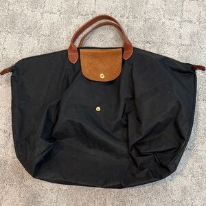 Longchamp Black Tote with Brown Accents